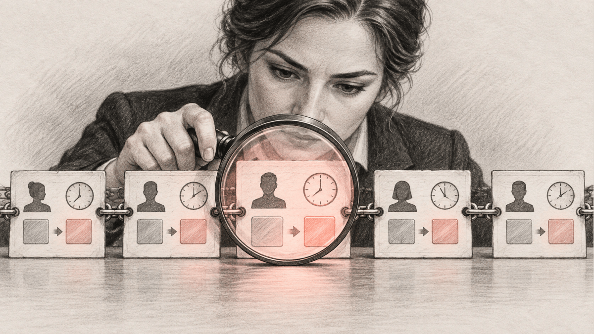 One tamper-evident audit record answers actor, action, target, time, before/after, with linked immutable records.